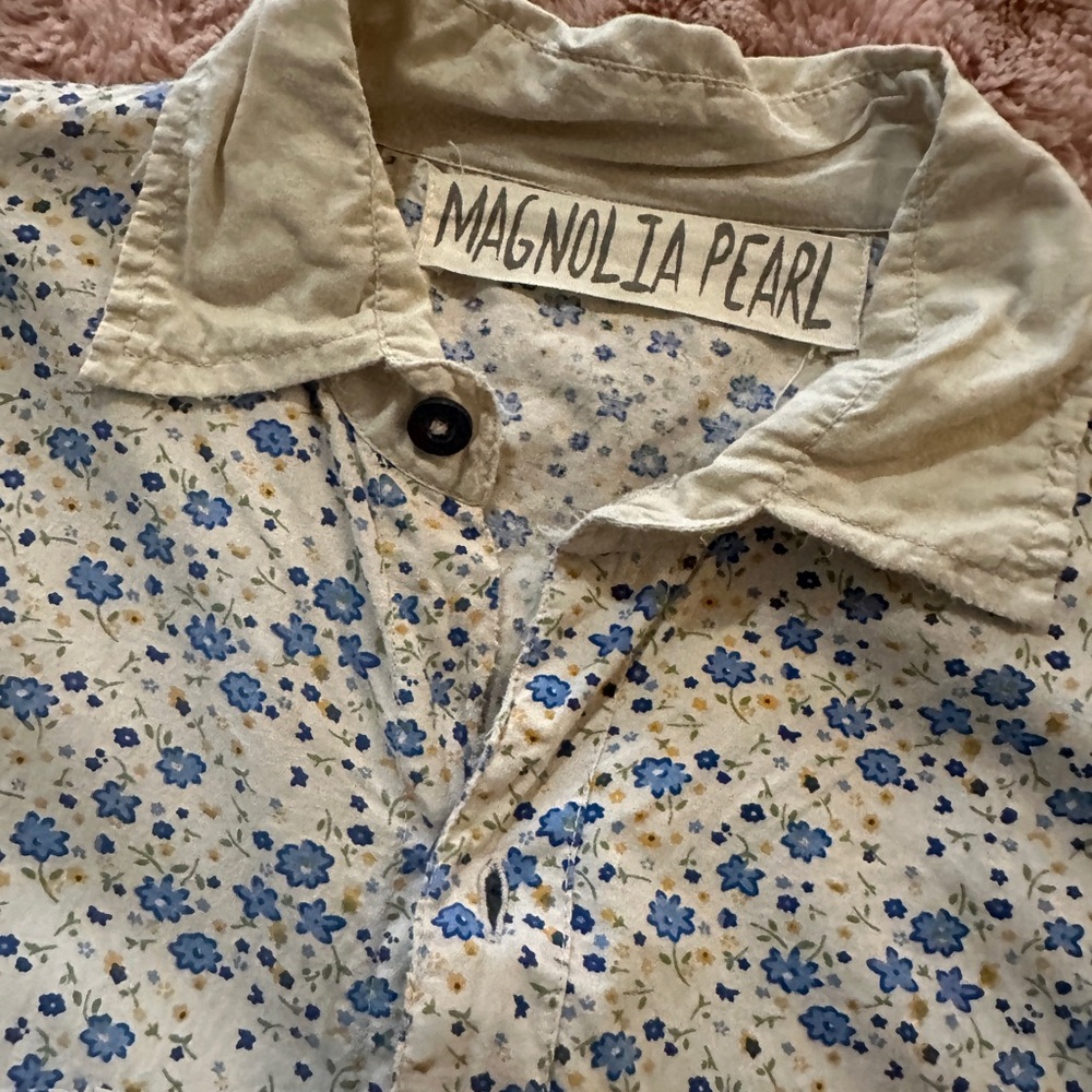 Magnolia Pearl Beige and Blue Floral Men's Shirt